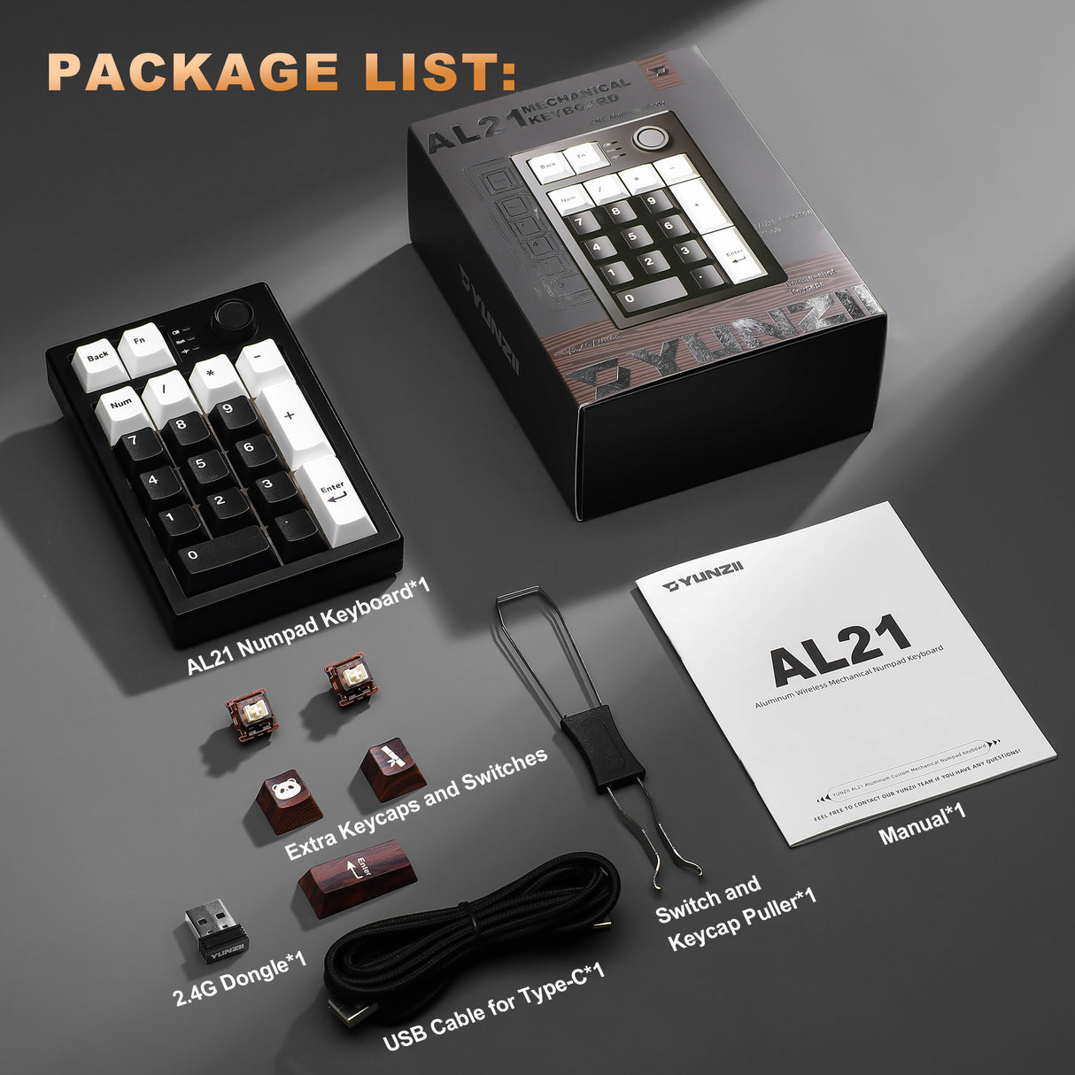 YUNZII AL21 Wireless Aluminum Mechanical Numpad Keyboard