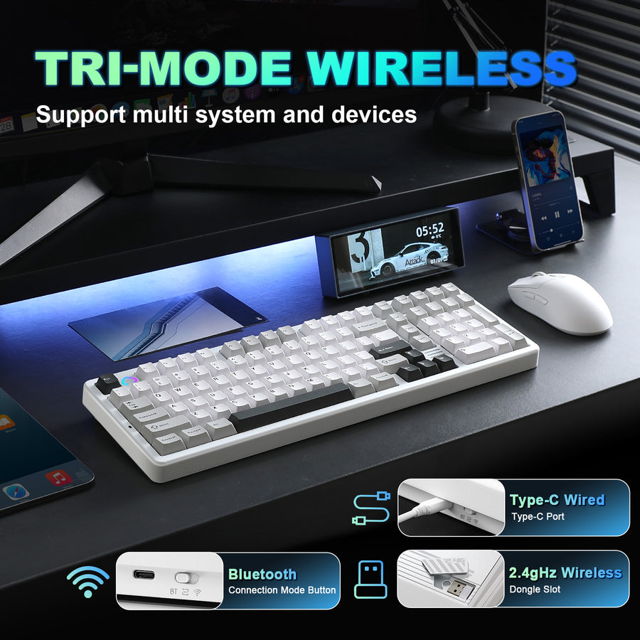 YUNZII AL98 QMK/VIA Kabellose Mechanische Gaming Tastatur, Vollaluminium,BT/ 2,4 GHz/USB-C,Hot-Swap Linear-Schalter Gasket 1800-Layout,RGB für Windows/Mac YUNZII AL98 QMK/VIA Kabellose Mechanische Gaming Tastatur, Vollaluminium,BT/ 2,4 GHz/USB-C,Hot-Swap Linear-Schalter Gasket 1800-Layout,RGB für Windows/Mac