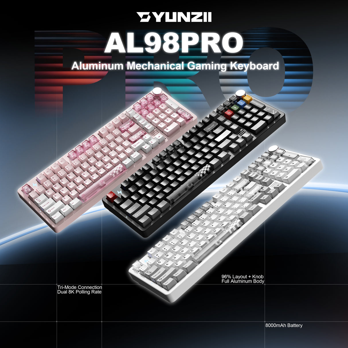 YUNZII AL98 PRO Dual-8K Wireless Aluminum Mechanical Keyboard