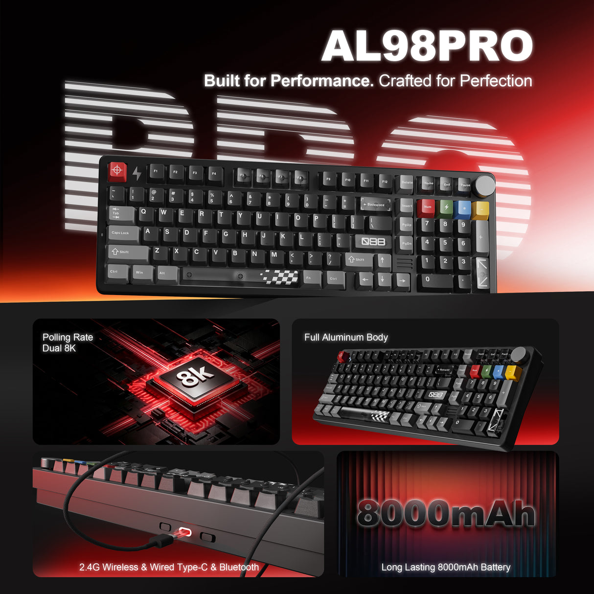 YUNZII AL98 PRO Dual-8K Wireless Aluminum Mechanical Keyboard