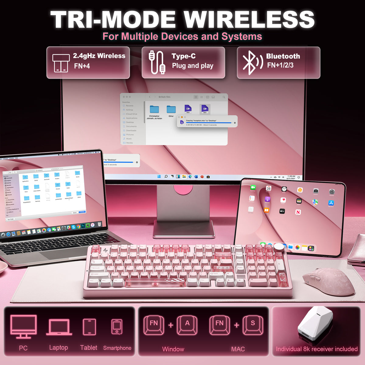 YUNZII AL98 PRO Dual-8K Wireless Aluminum Mechanical Keyboard