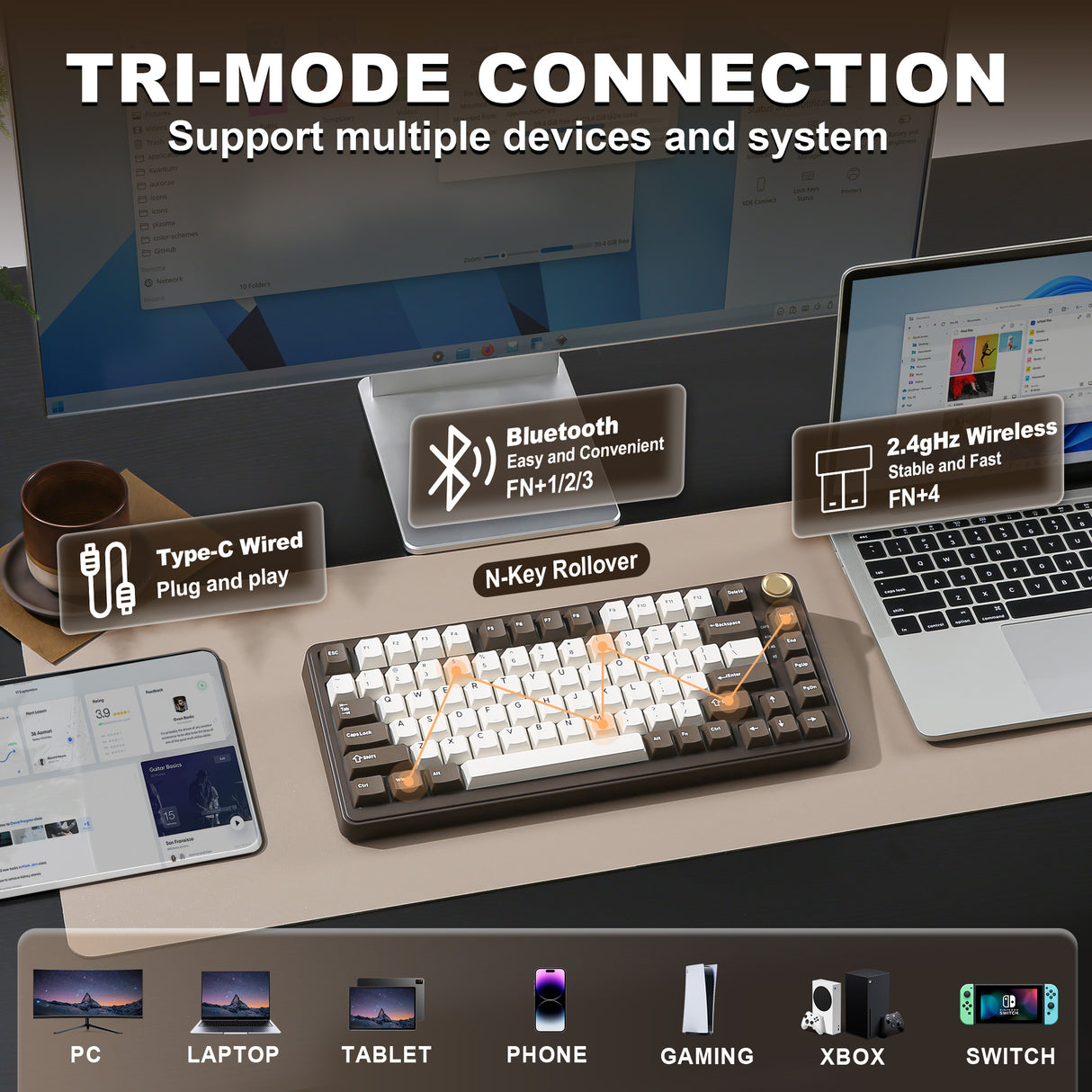 YUNZII B75 Pro Coffee Brown Wireless Mechanical Keyboard