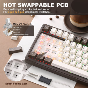 YUNZII B75 Pro Coffee Brown Wireless Mechanical Keyboard
