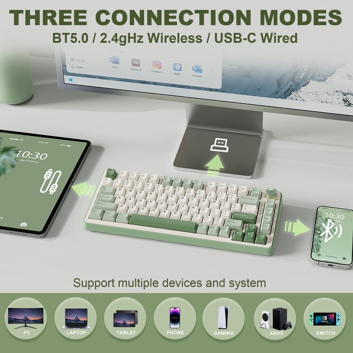 YUNZII B75 Pro Green Wireless Mechanical Keyboard
