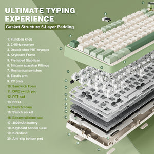 YUNZII B75 Pro Green Wireless Mechanical Keyboard