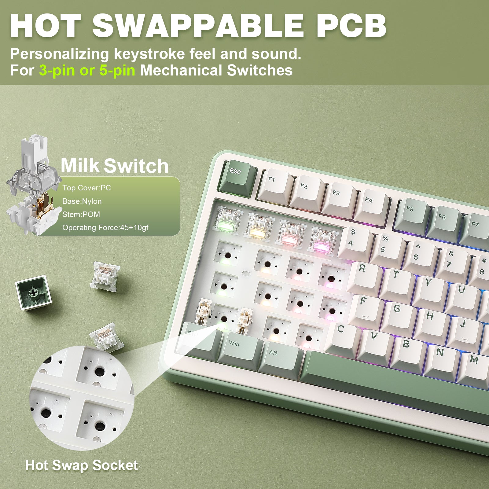 YUNZII B75 Pro Green Wireless Mechanical Keyboard keyboard image