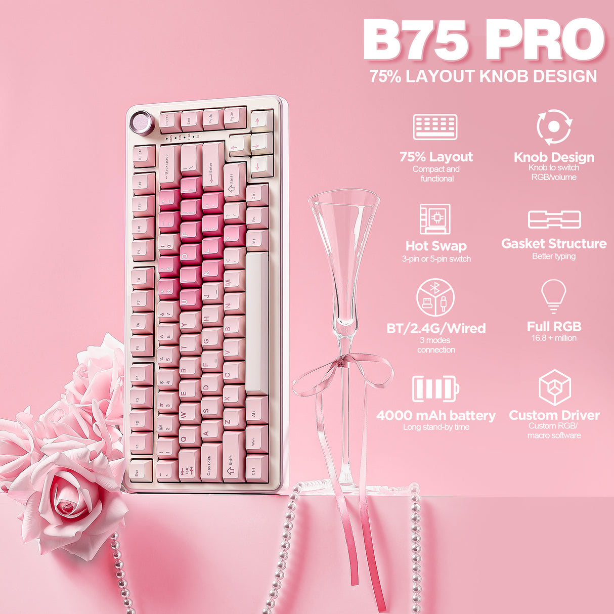 YUNZII B75 Pro Heart Wireless Mechanical Keyboard