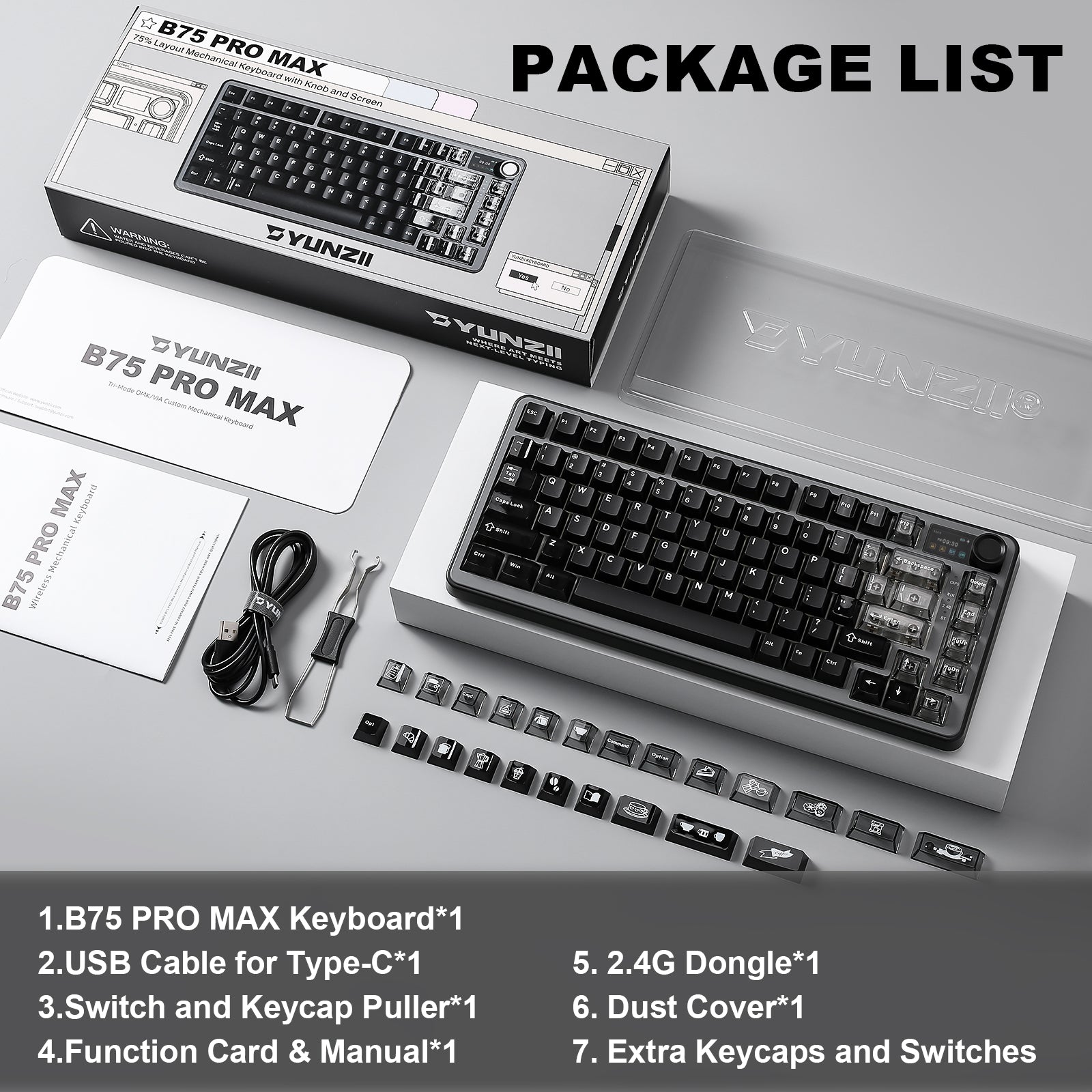 YUNZII B75 PRO MAX QMK/VIA Knob TFT Screen Wireless Mechanical