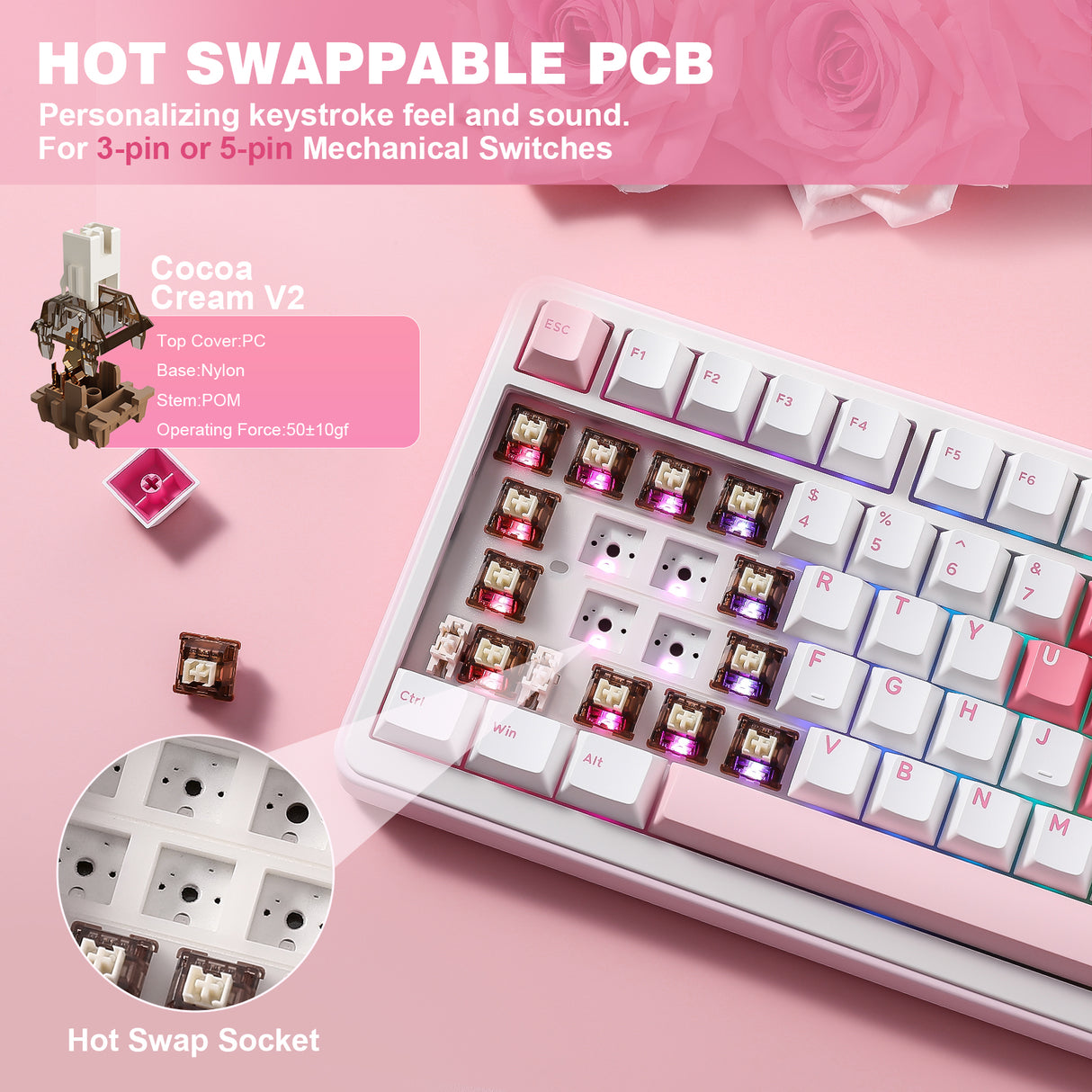 YUNZII B75 Pro White Heart Wireless Mechanical Keyboard
