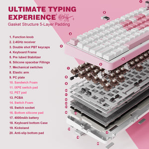 YUNZII B75 Pro White Heart Wireless Mechanical Keyboard