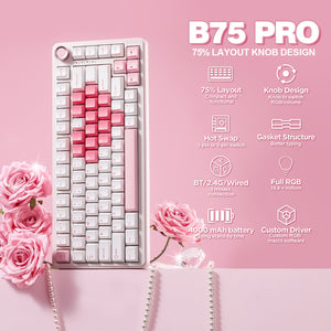YUNZII B75 Pro White Heart Wireless Mechanical Keyboard