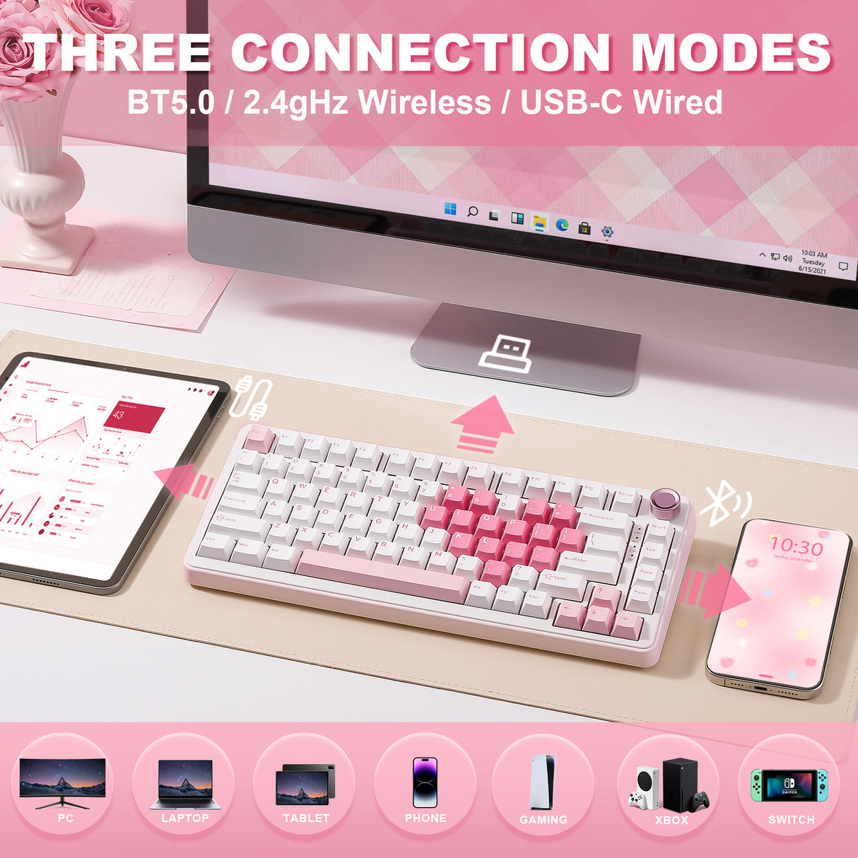 YUNZII B75 Pro White Heart Wireless Mechanical Keyboard