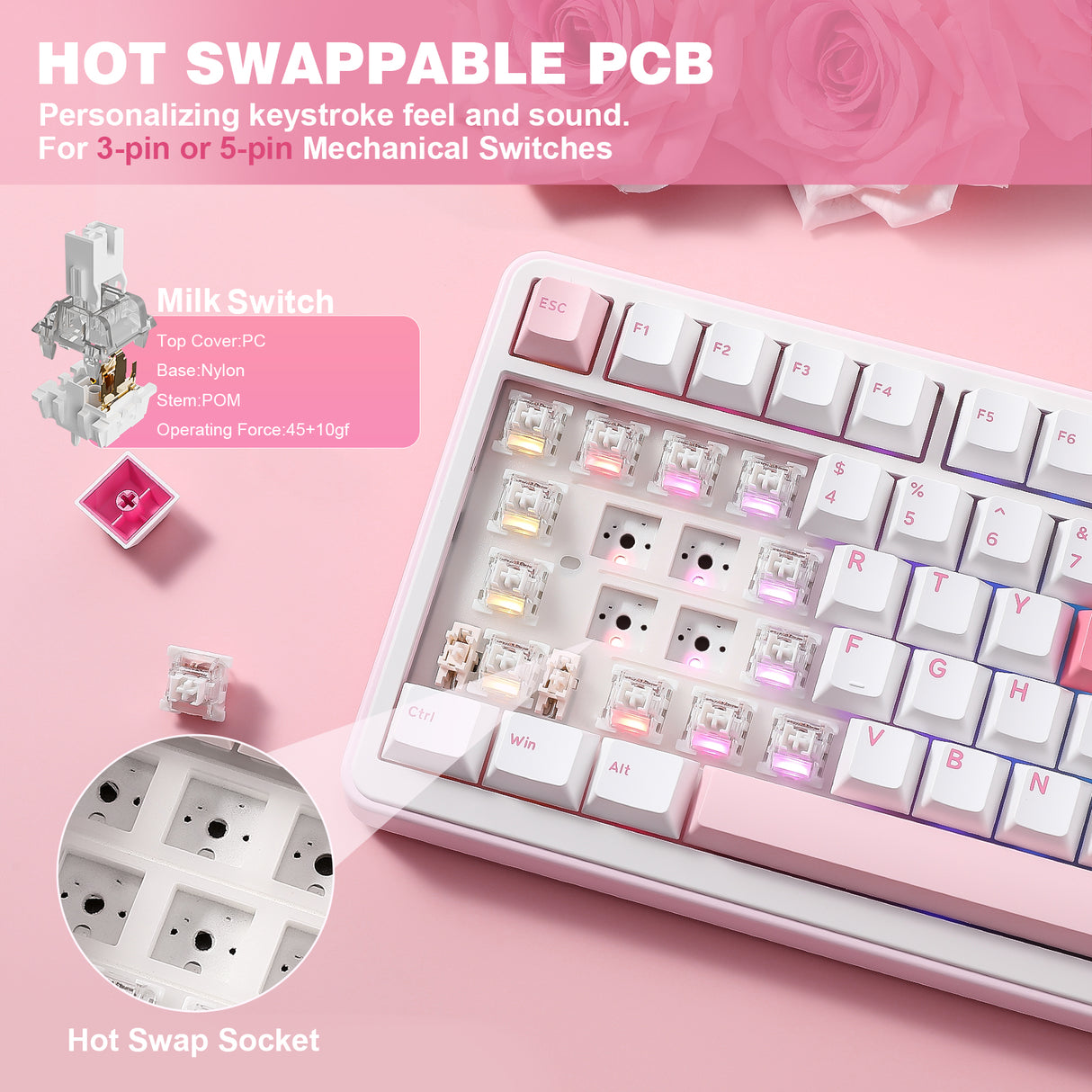 YUNZII B75 Pro White Heart Wireless Mechanical Keyboard