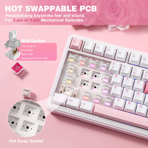 YUNZII B75 Pro White Heart Wireless Mechanical Keyboard