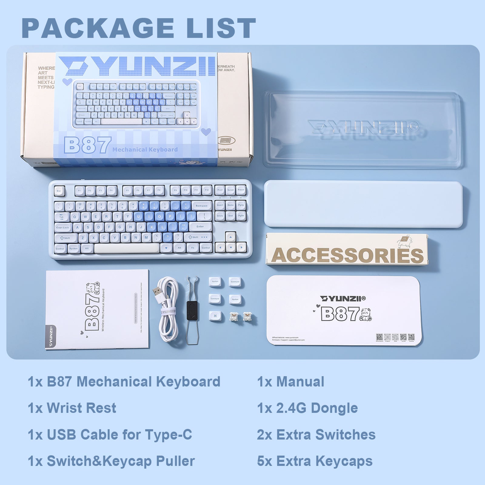 YUNZII B87 Blue Heart QMK/VIA Custom Mechanical Keyboard keyboard image