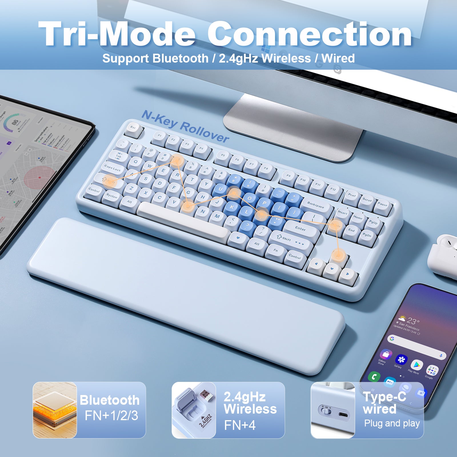 YUNZII B87 Blue Heart QMK/VIA Custom Mechanical Keyboard – YUNZII