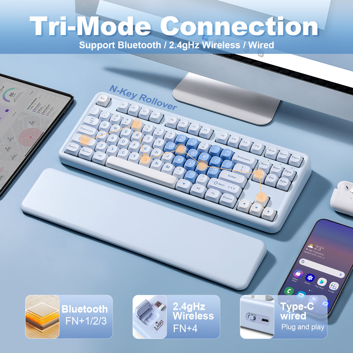 YUNZII B87 Blue Heart QMK/VIA Custom Mechanical Keyboard