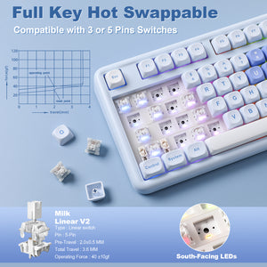 YUNZII B87 Blue Heart QMK/VIA Custom Mechanical Keyboard