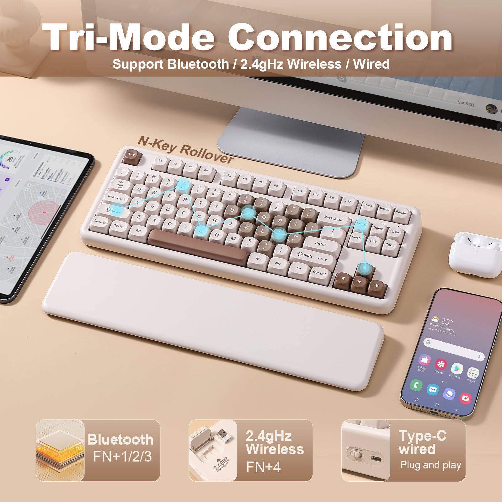 YUNZII B87 Brown Heart QMK/VIA Custom Mechanical Keyboard keyboard image
