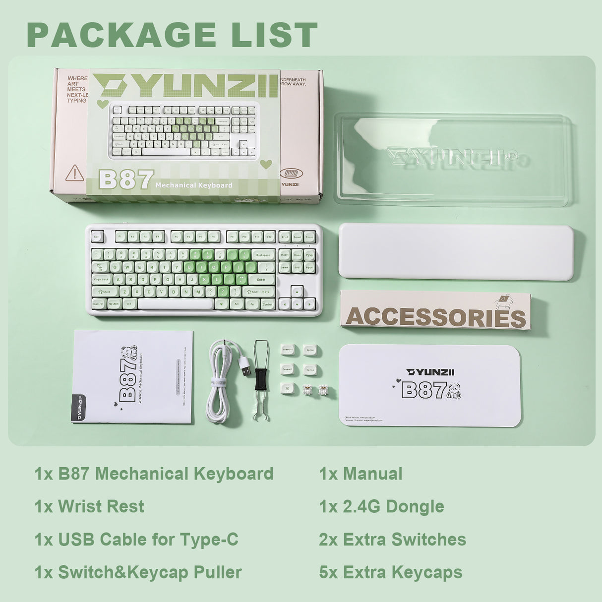 YUNZII B87 Matcha Heart QMK/VIA Custom Mechanical Keyboard