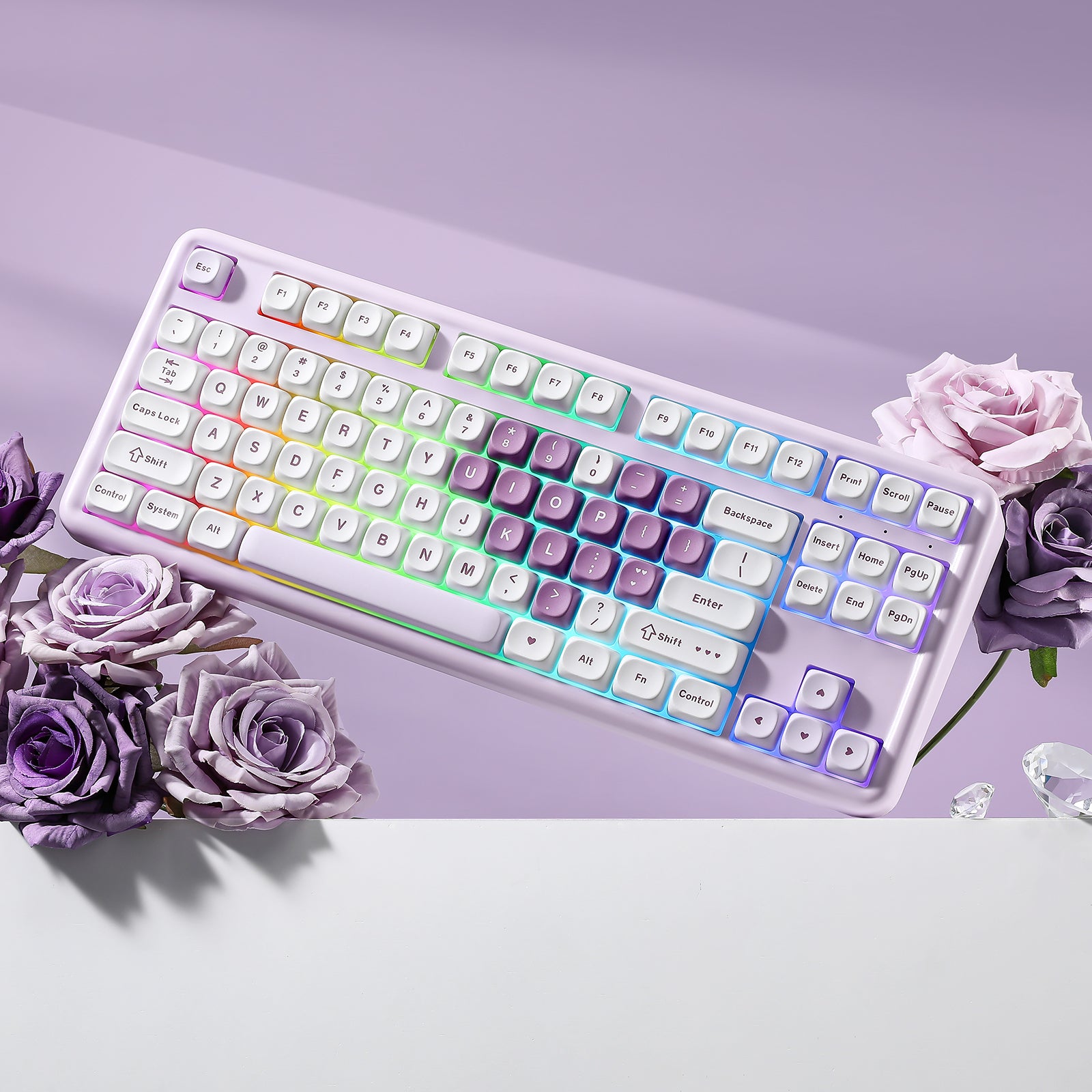 YUNZII B87 Purple Heart QMK/VIA Custom Mechanical Keyboard