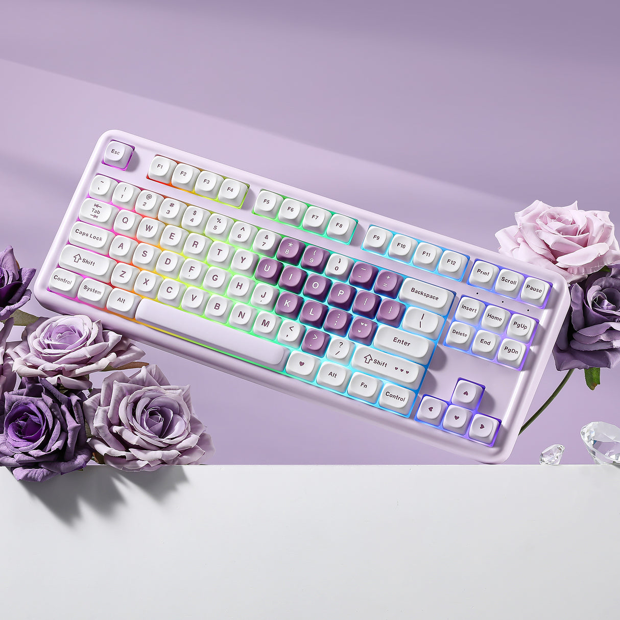YUNZII B87 Purple Heart QMK/VIA Custom Mechanical Keyboard