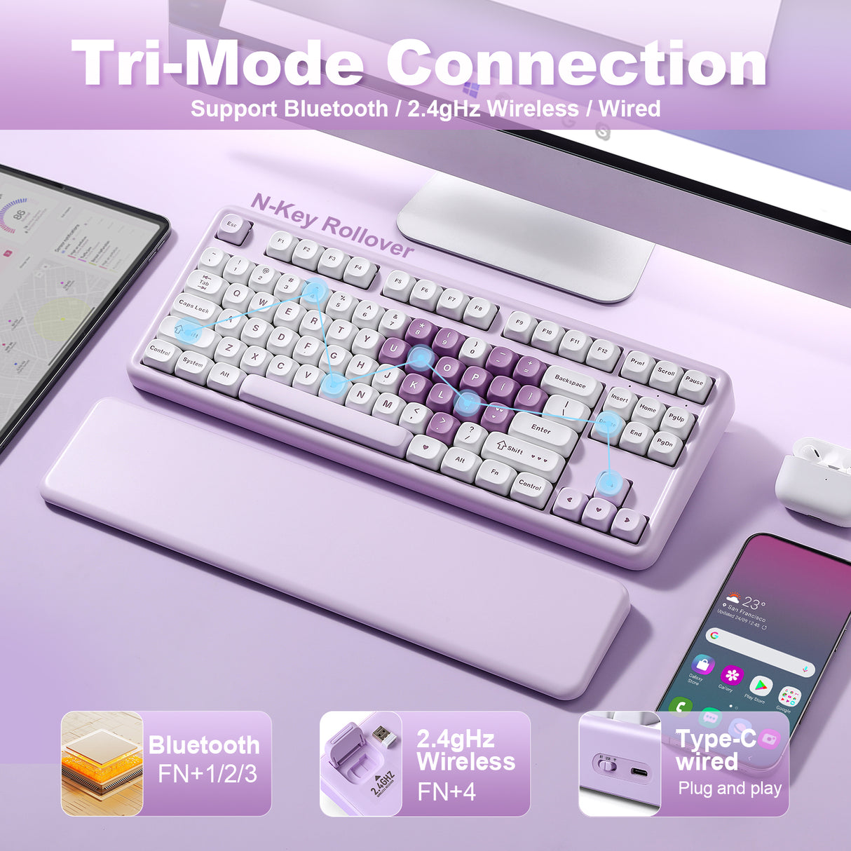 YUNZII B87 Purple Heart QMK/VIA Custom Mechanical Keyboard