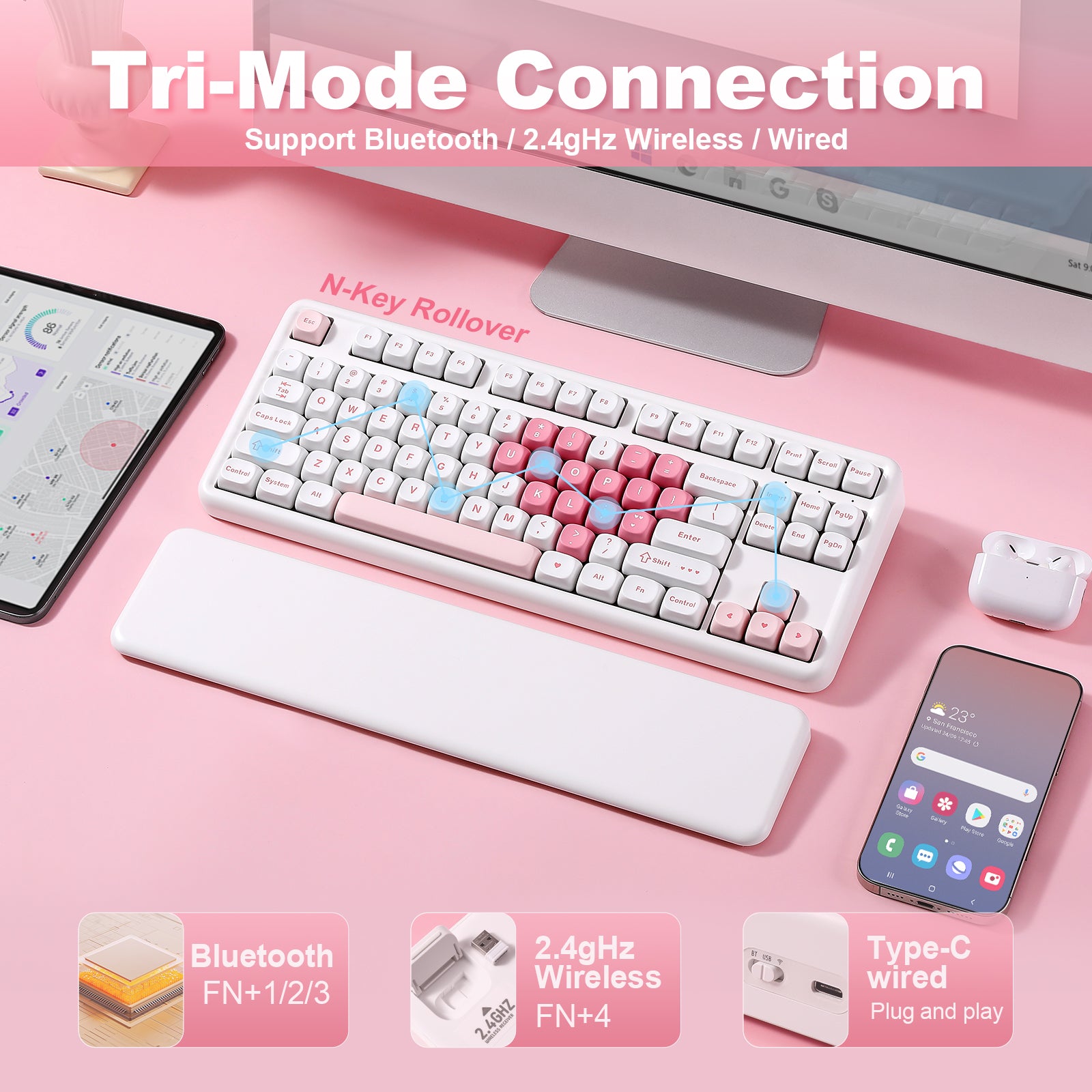 YUNZII B87 White Heart QMK/VIA Custom Mechanical Keyboard keyboard image