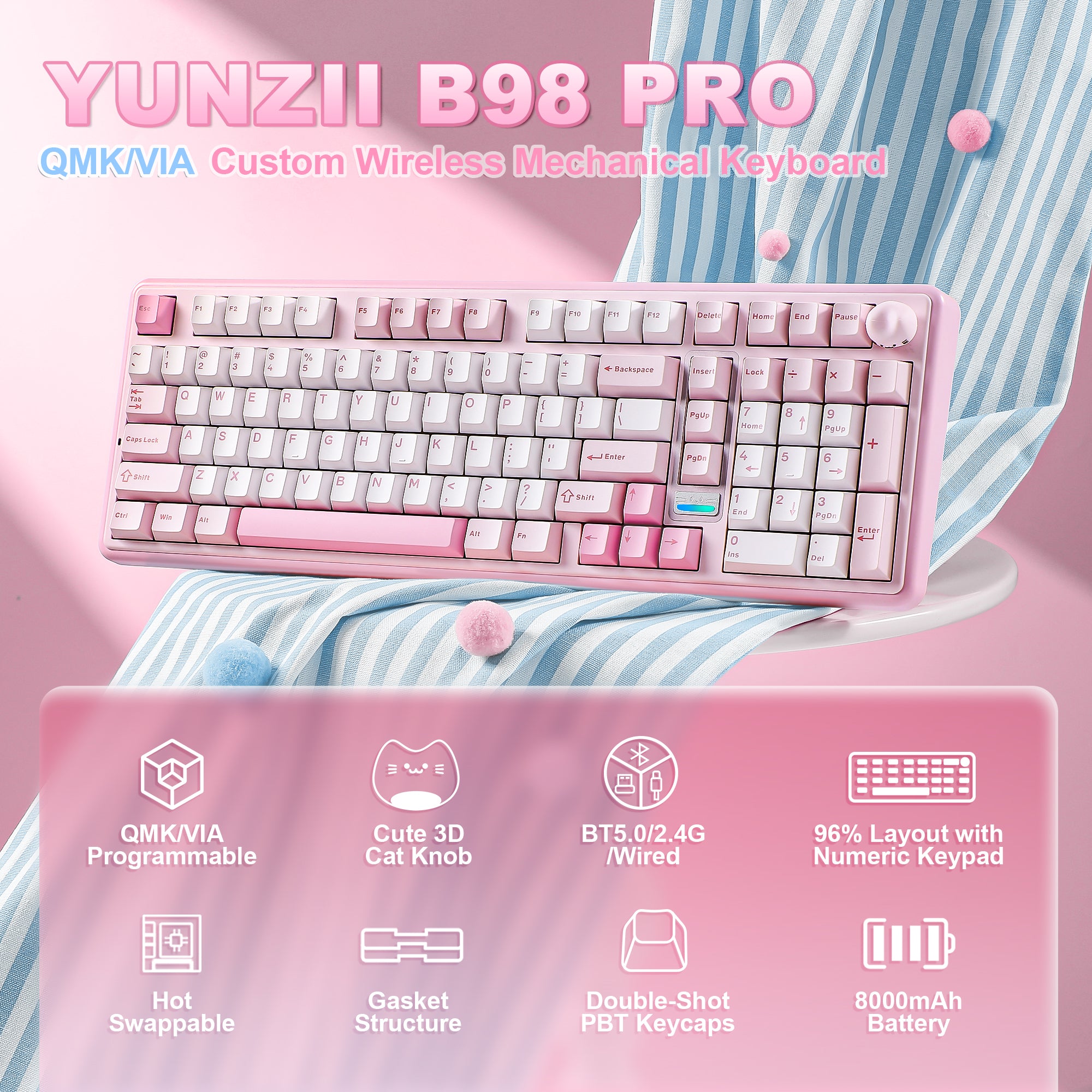 YUNZII B98 PRO QMK/VIA Wireless Mechanical Keyboard keyboard image