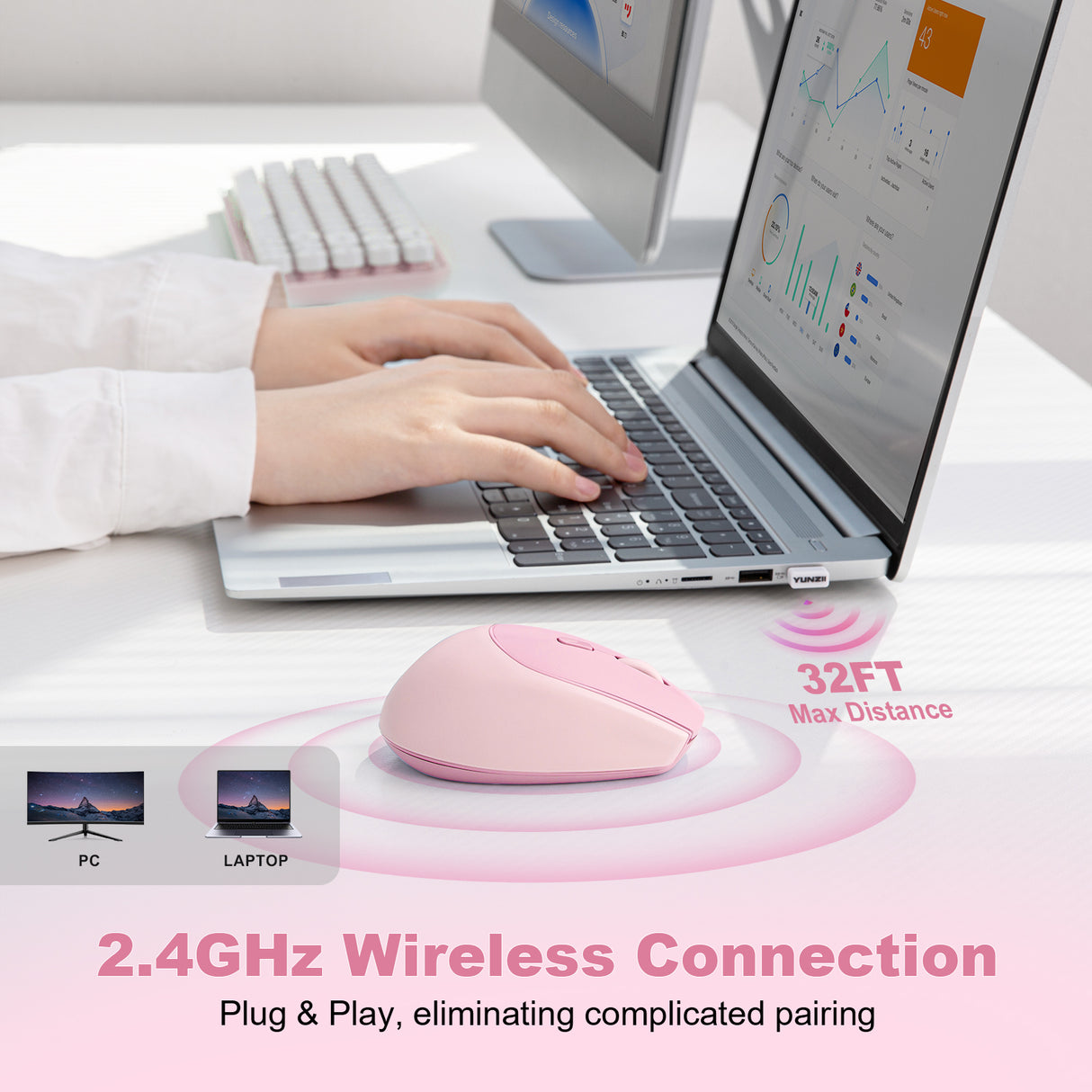 YUNZII C2 Silent Silicone Wireless Gaming Mouse