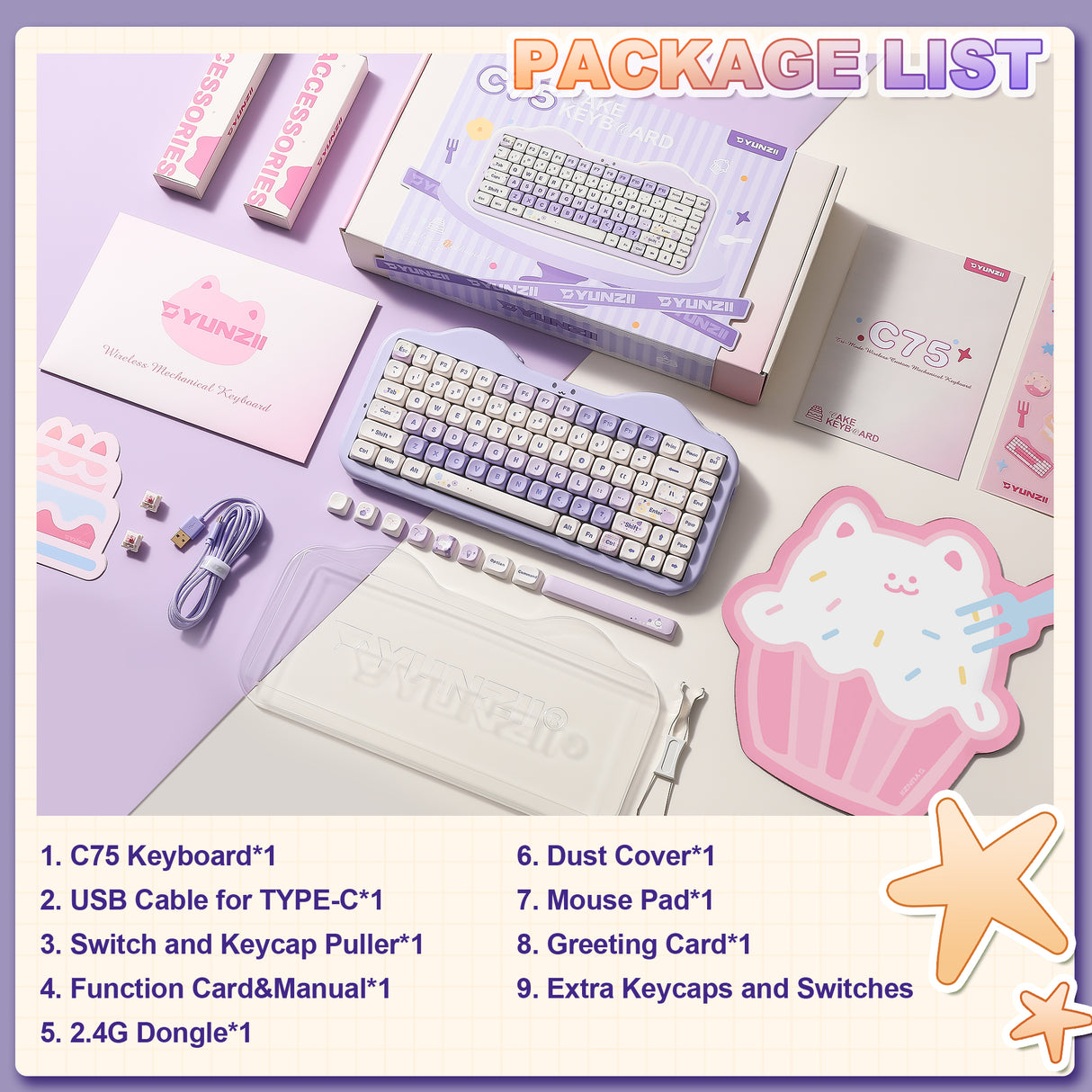 YUNZII C75 Cake Meow Wireless Mechanical Keyboard