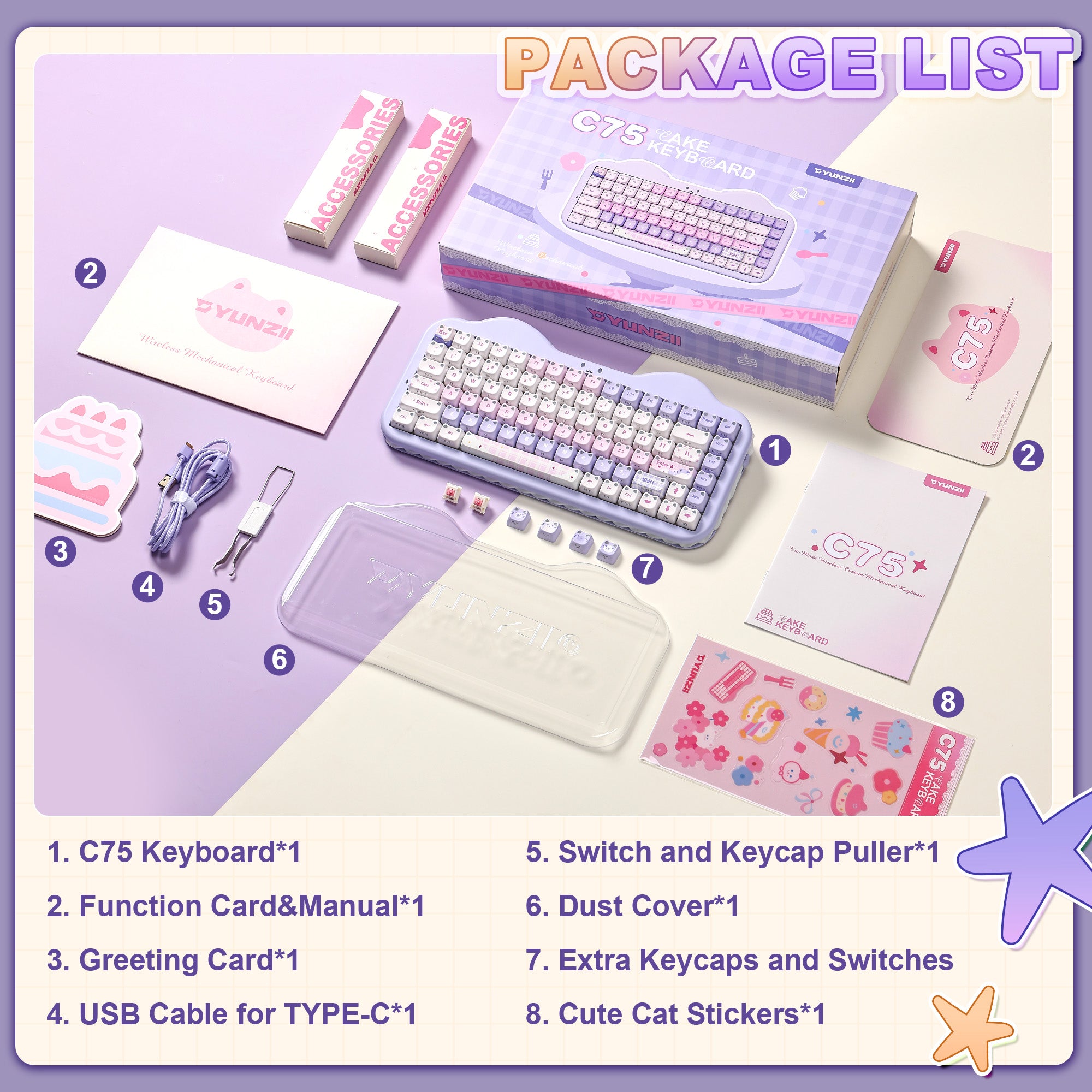 YUNZII C75 MAO Cake Kitten Wireless Mechanical Keyboard – YUNZII