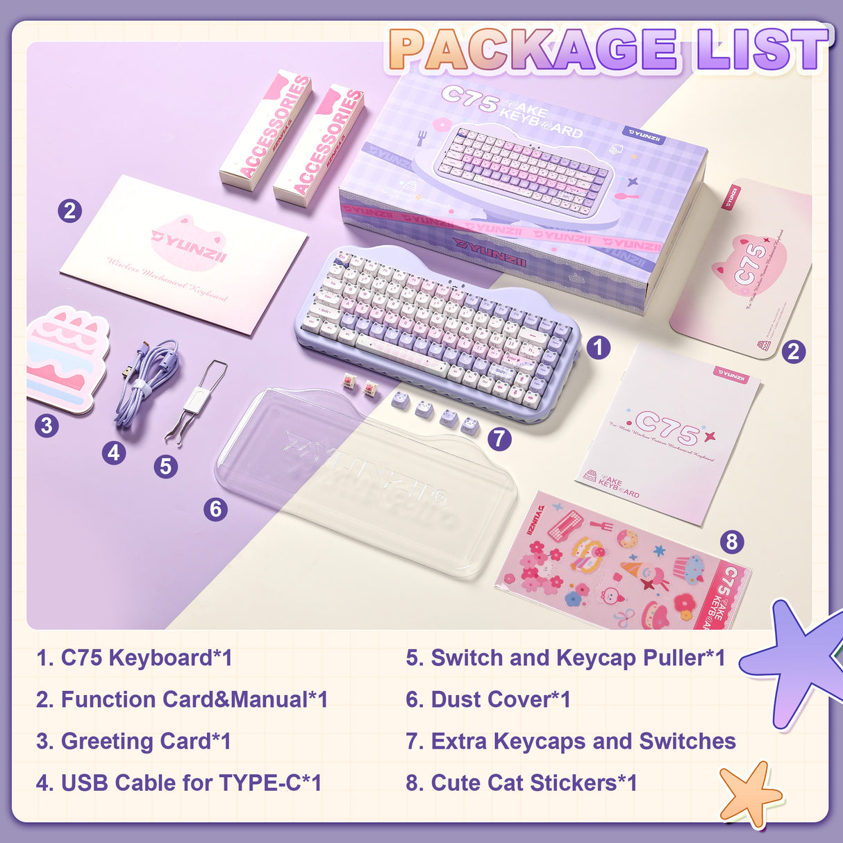 YUNZII C75 MAO Cake Kitten Wireless Mechanical Keyboard