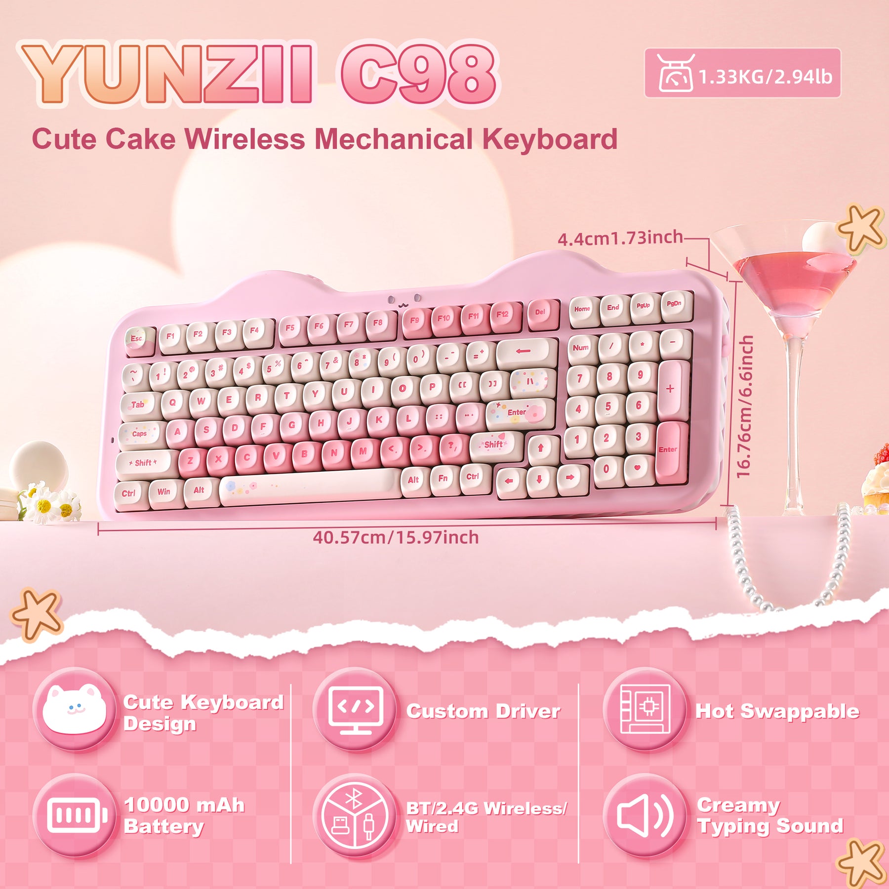 Thiết kế bánh kem mèo của bàn phím YUNZII C98