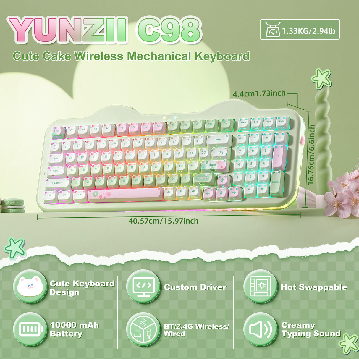 PRE-ORDER YUNZII C98 MAO Cake Kitten Wireless Mechanical Keyboard