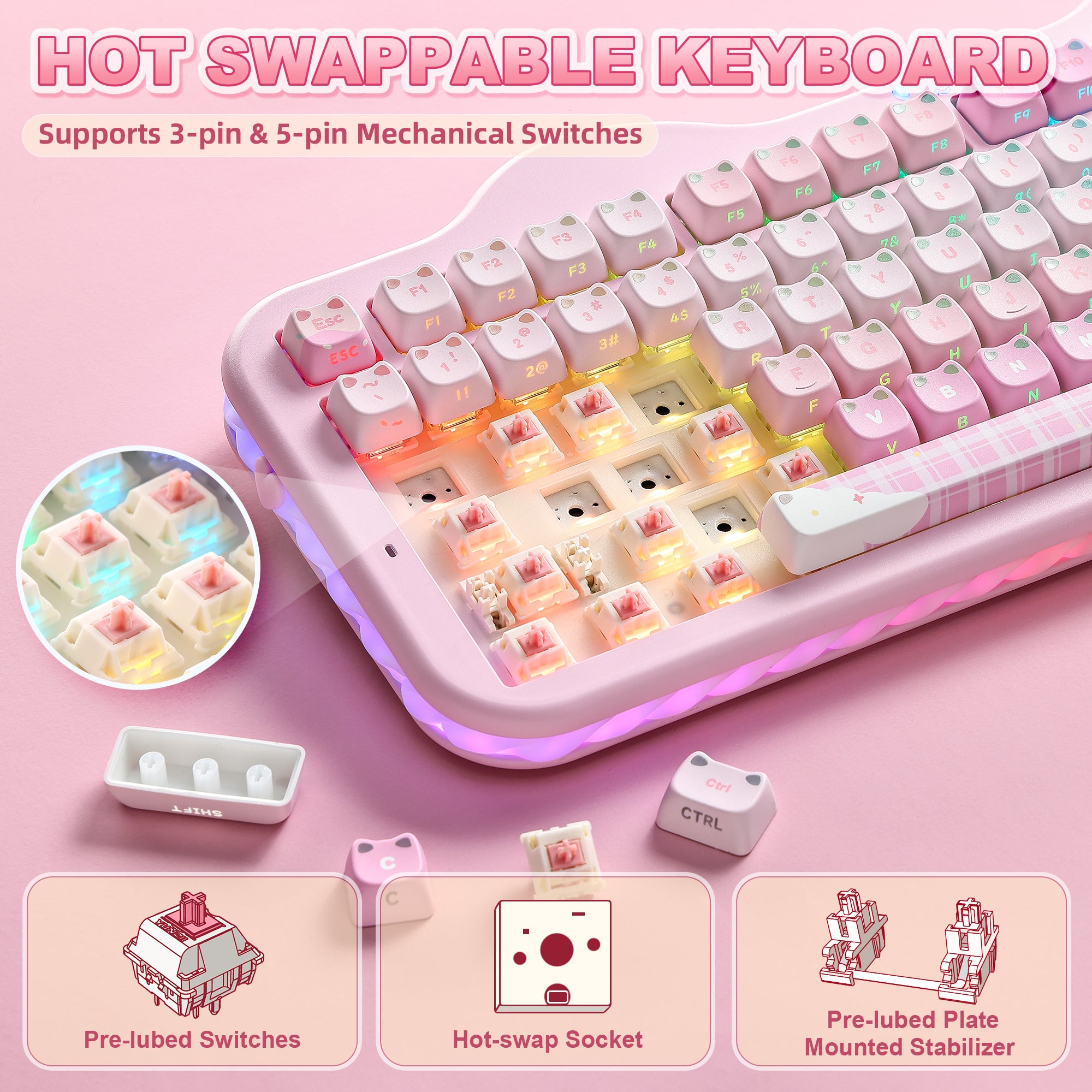 PRE-ORDER YUNZII C98 MAO Cake Kitten Wireless Mechanical Keyboard