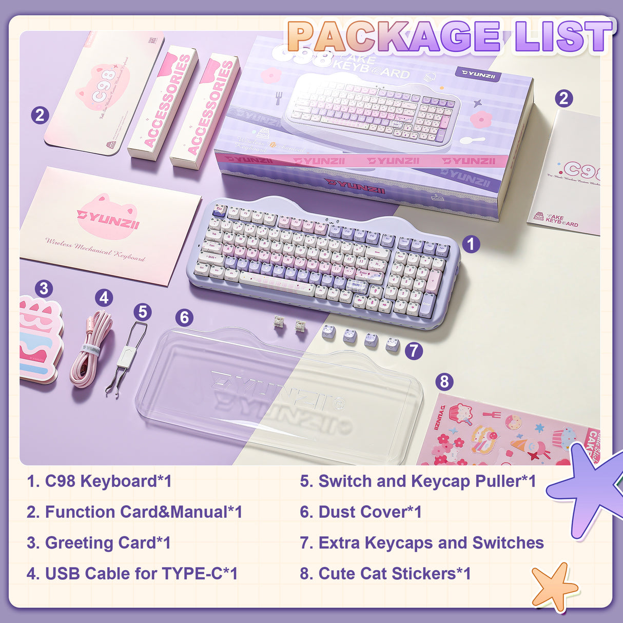 PRE-ORDER YUNZII C98 MAO Cake Kitten Wireless Mechanical Keyboard