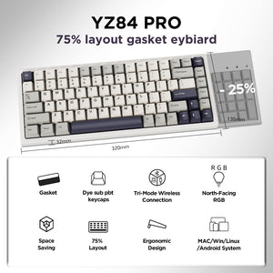 YUNZII YZ84 Pro Gasket Wireless Mechanical Keyboard