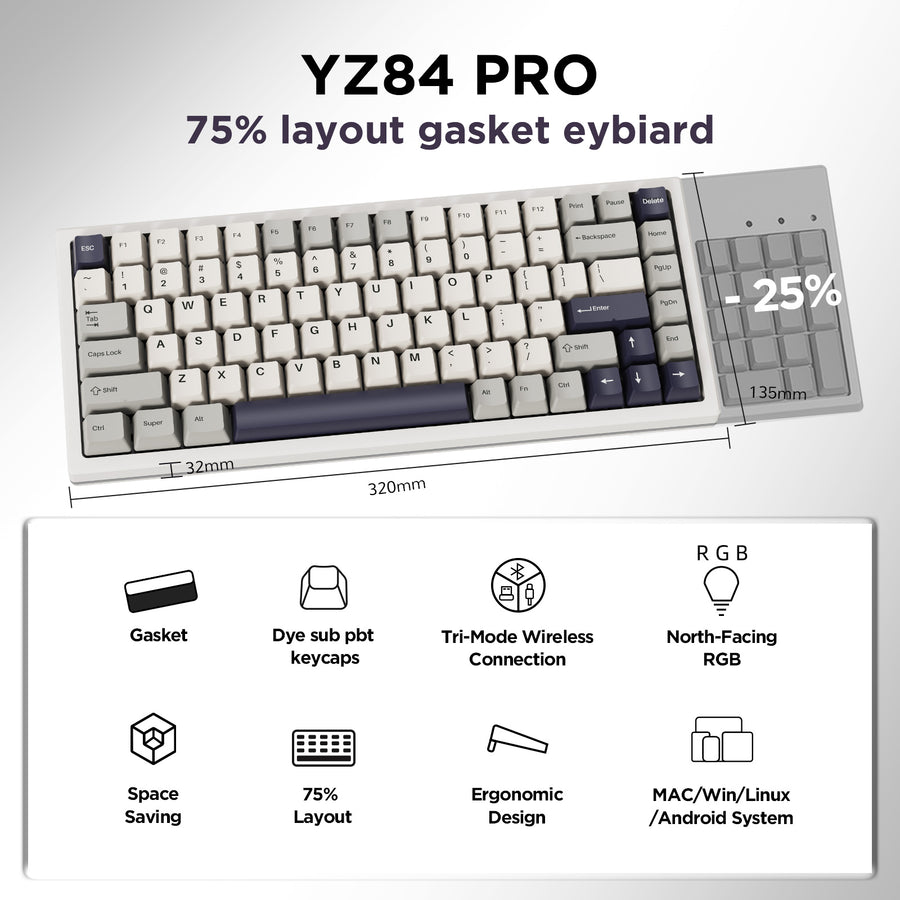 YUNZII YZ84 Pro Gasket Wireless Mechanical Keyboard – YUNZII KEYBOARD