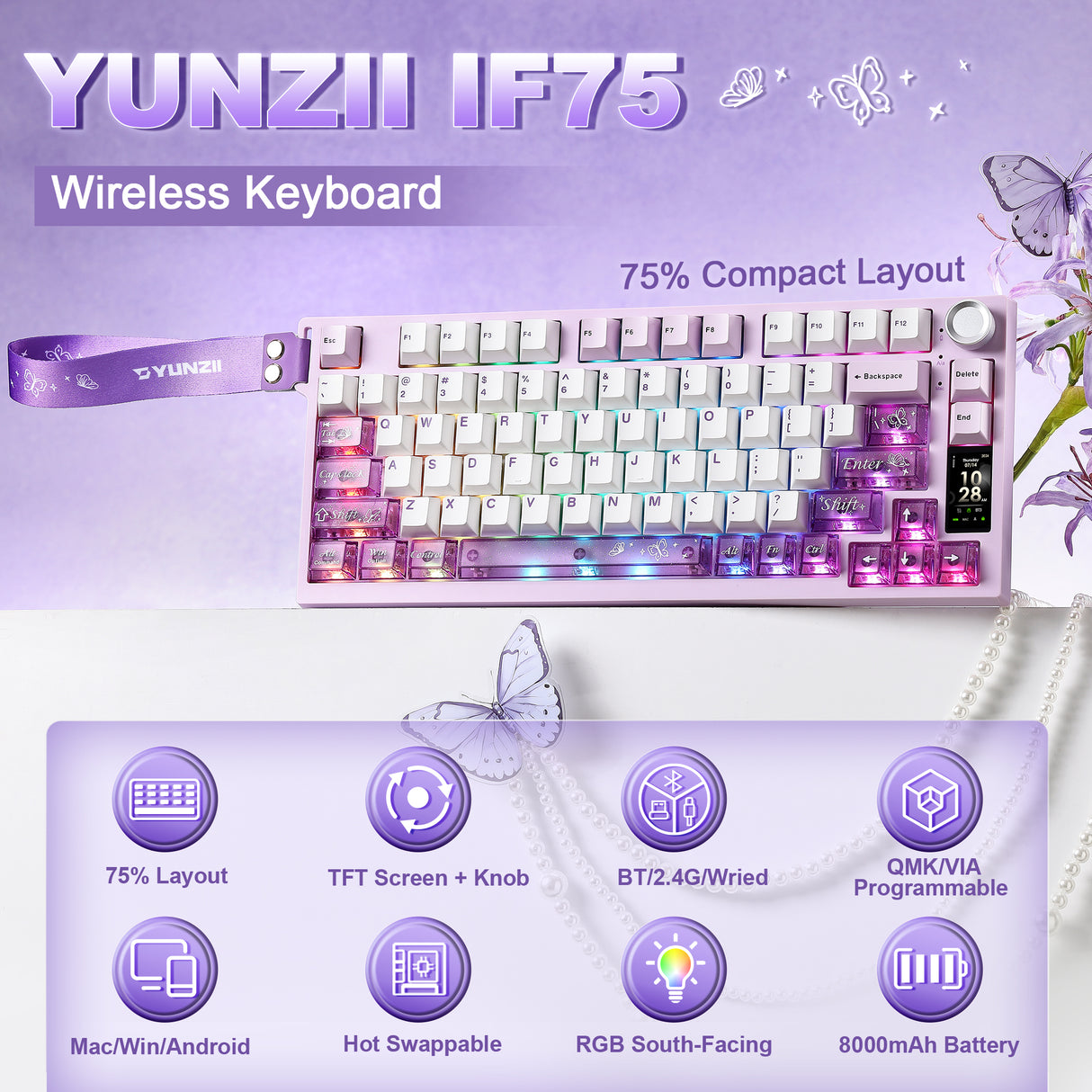 YUNZII IF75 QMK/VIA Wireless Mechanical Gaming Keyboard