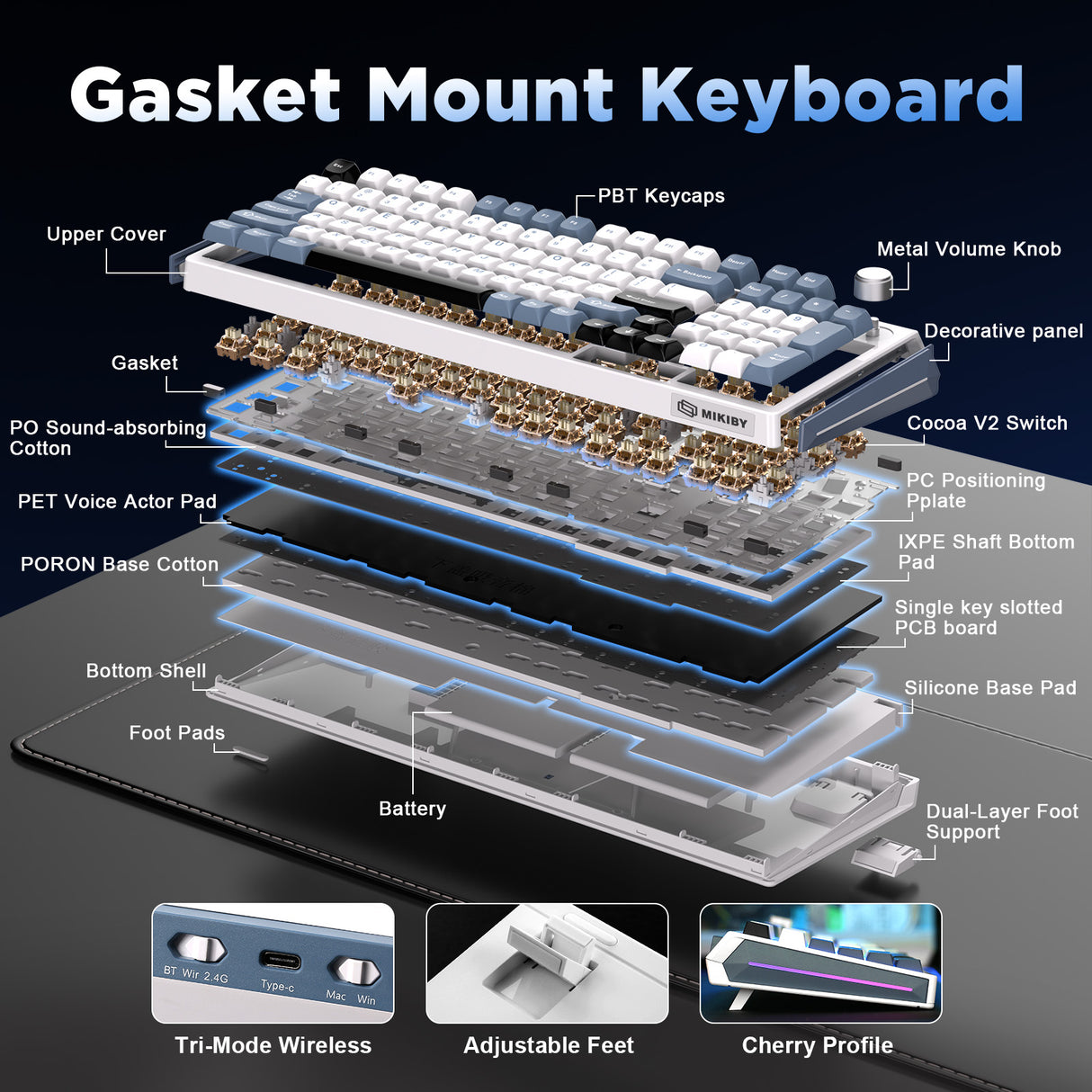 MIKIBY K98 Full-Size Wireless Mechanical Keyboard