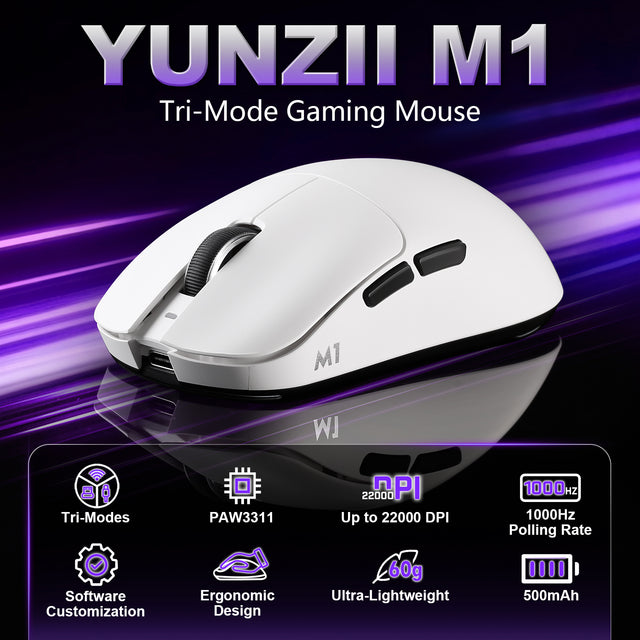 YUNZII M1 Lightweight Tri-Mode Wireless Custom Mouse – YUNZII KEYBOARD