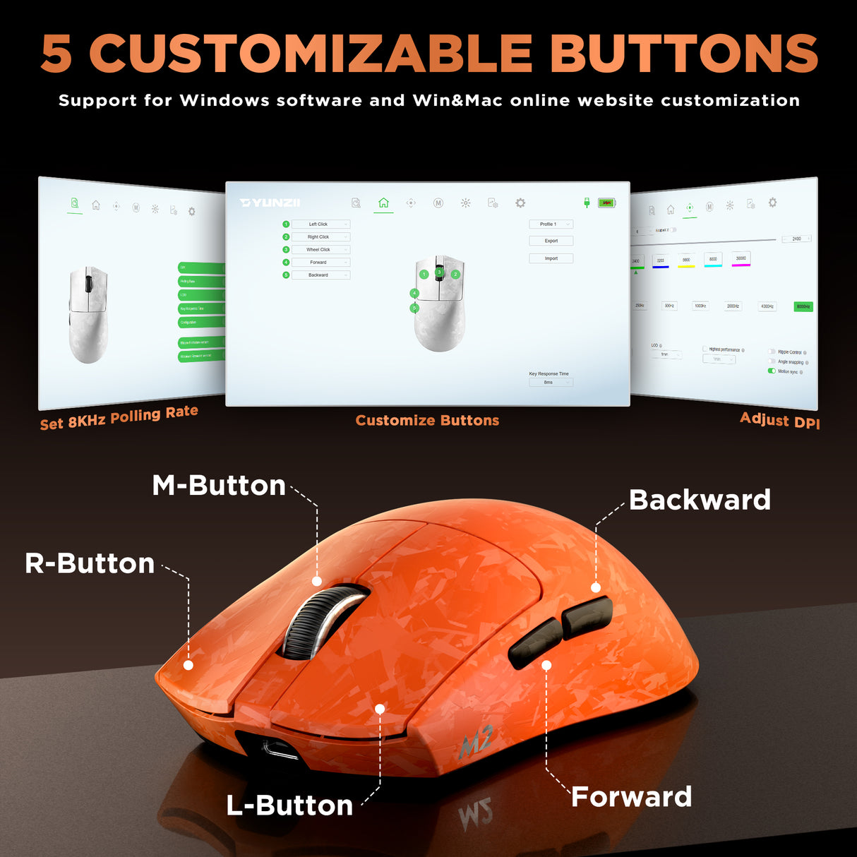 YUNZII M2 Dual 8K Custom Wireless Gaming Mouse