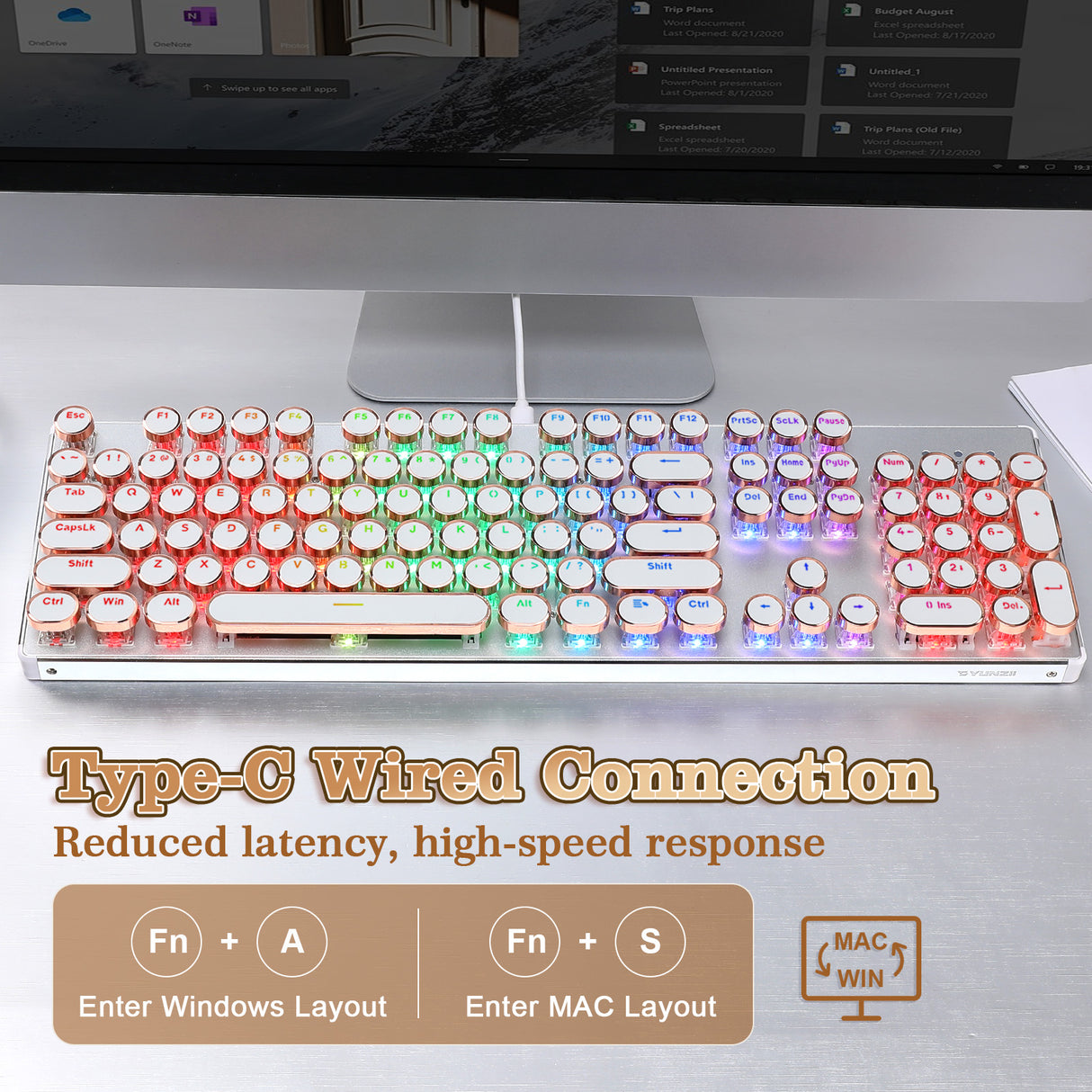 YUNZII QL108 Full-Size Wired Typewriter Style Custom Mechanical Keyboard