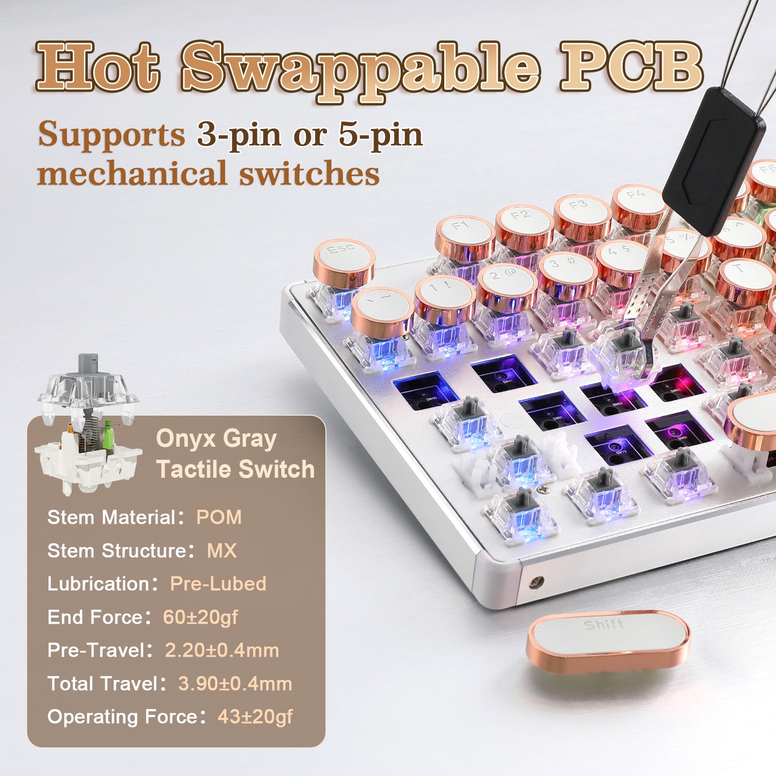 YUNZII QL108 Full-Size Wired Typewriter Style Custom Mechanical Keyboard keyboard image