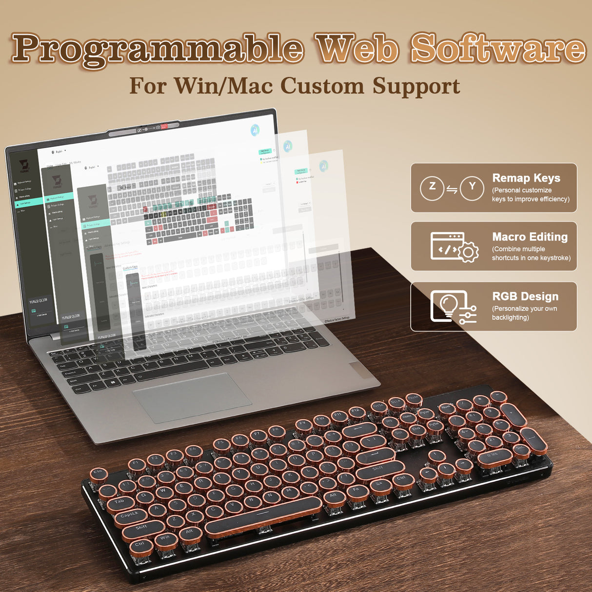 YUNZII QL108 Full-Size Wired Typewriter Style Custom Mechanical Keyboard