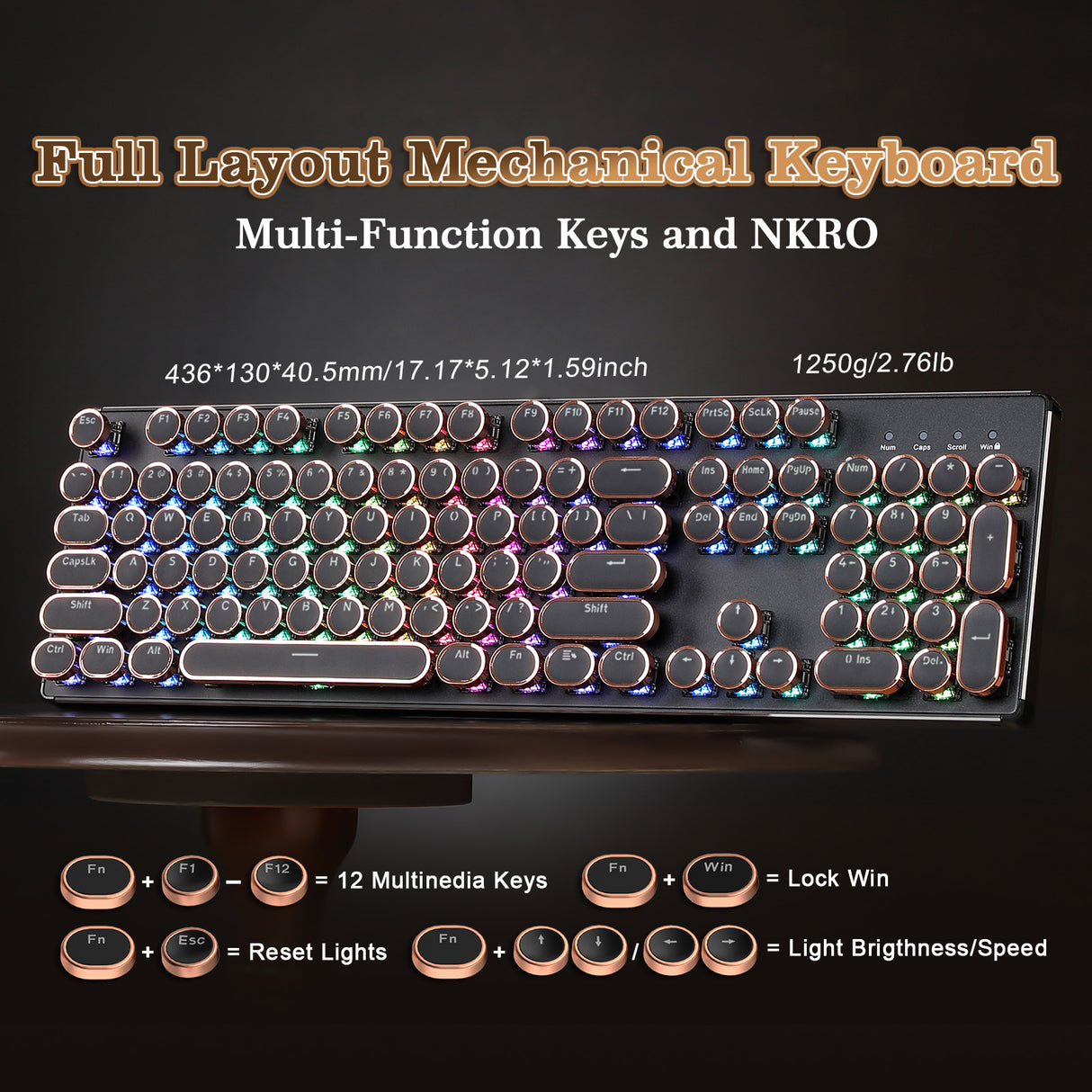 YUNZII QL108 Full-Size Wired Typewriter Style Custom Mechanical Keyboard