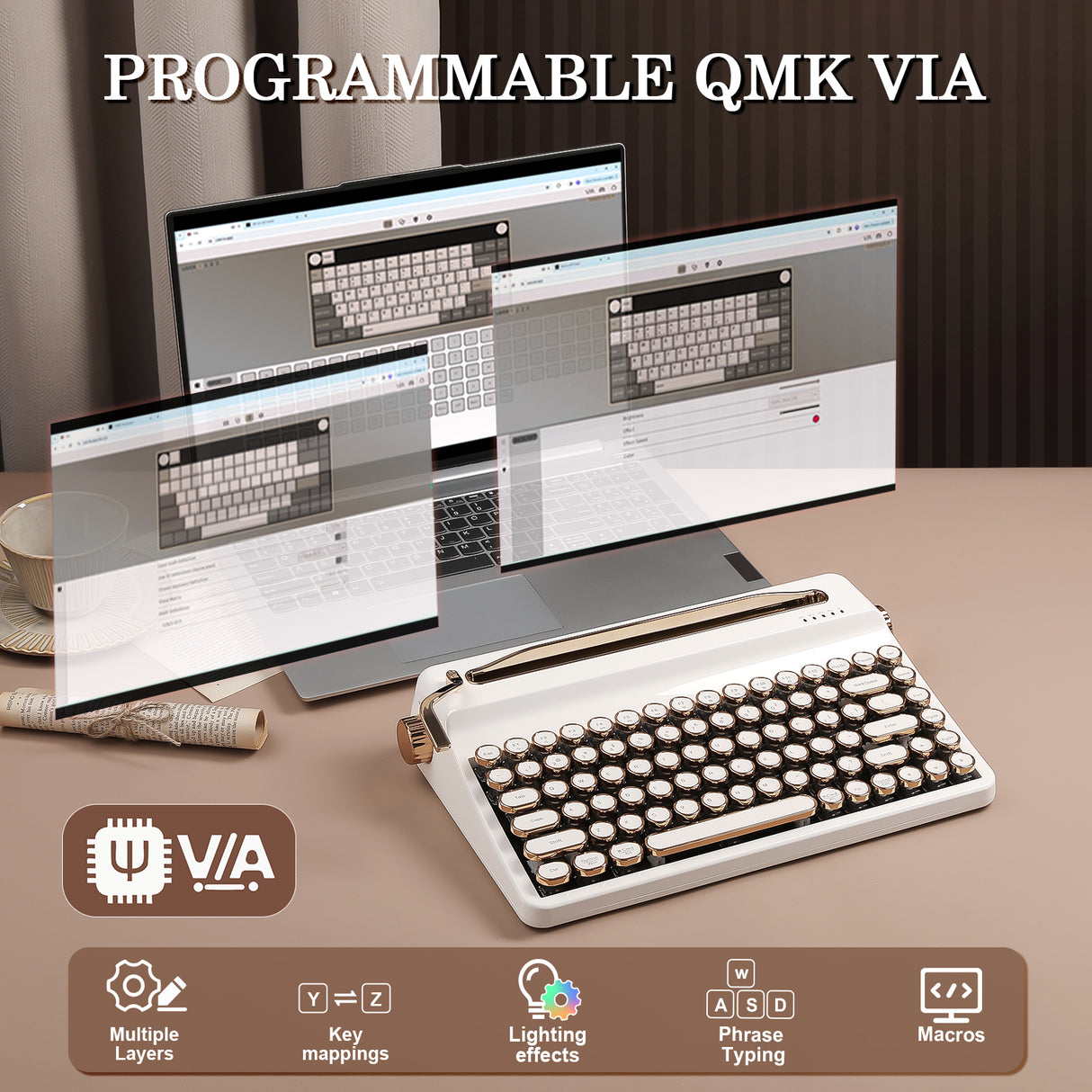 PRE-ORDER YUNZII QL75 Vintage Retro Typewriter QMK/VIA Mechanical Keyboard