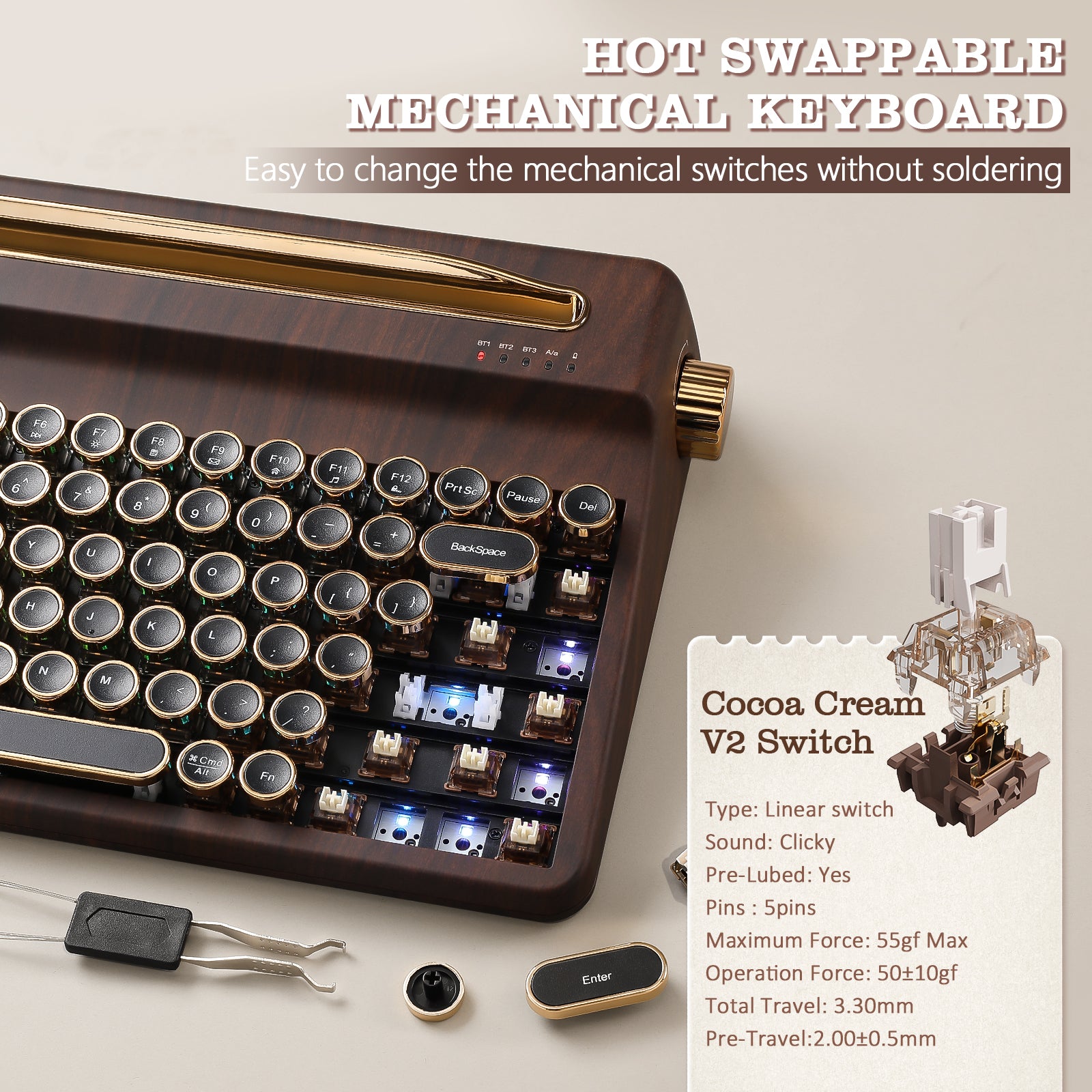 YUNZII QL75 Vintage Retro Typewriter QMK/VIA Mechanical