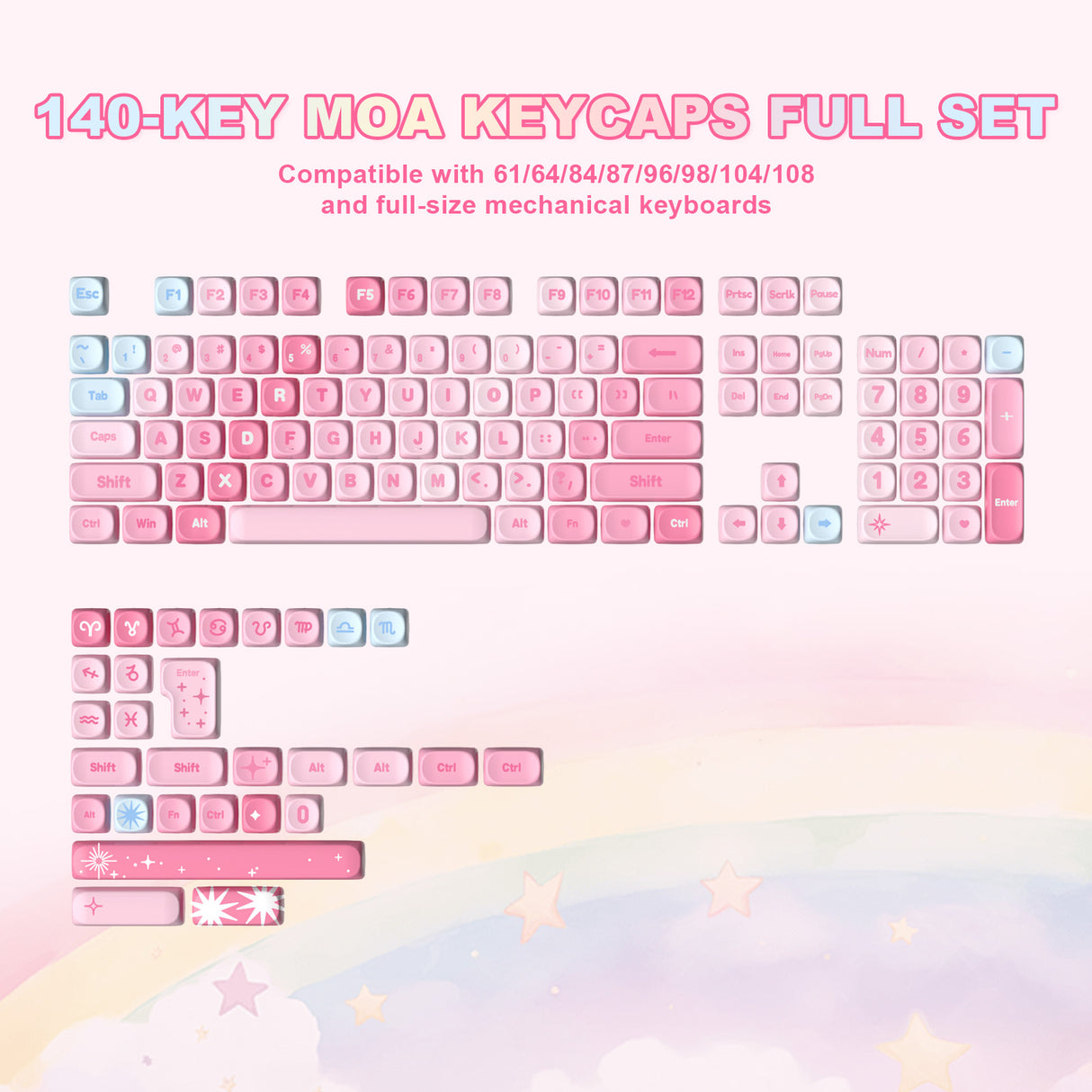 YUNZII Pastel Rainbow MOA Profile Keycap Set